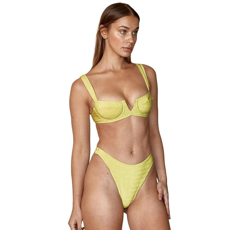 Narecte Sexy Bikini Set, Bathing Suit, Triangle Bikini, Green, M (4-6)