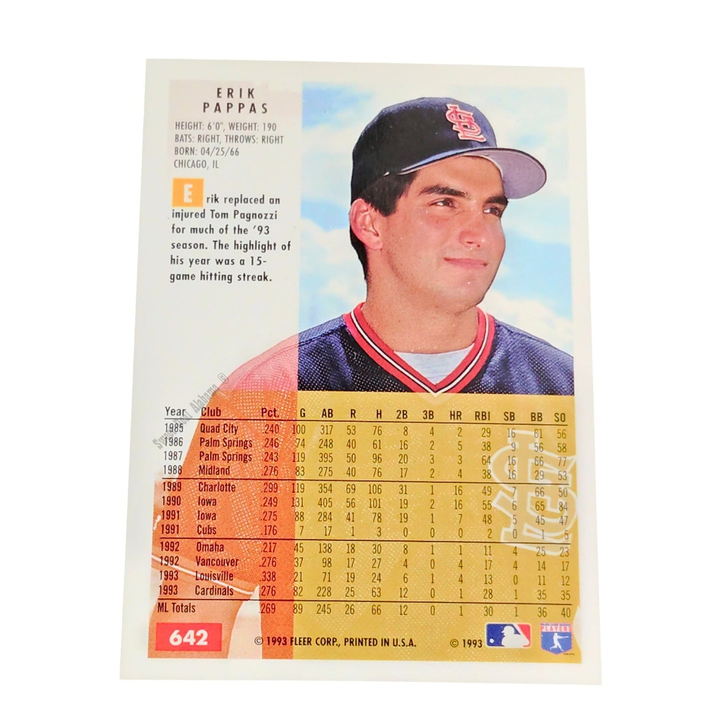 Erik Pappas, St. Louis Cardinals, #642, 1994 Fleer Baseball Collector's Card