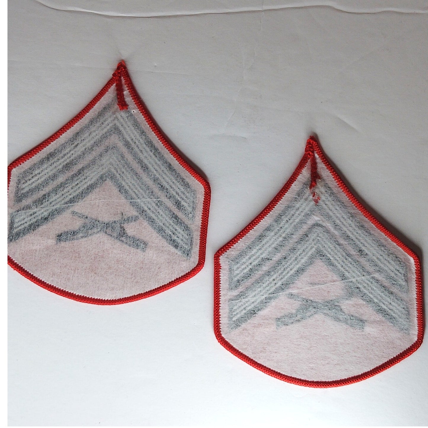 USMC Corporal E‑4 Chevrons Green on Red Male Size Sew‑On 4‑1/2" × 3‑3/4" Pair