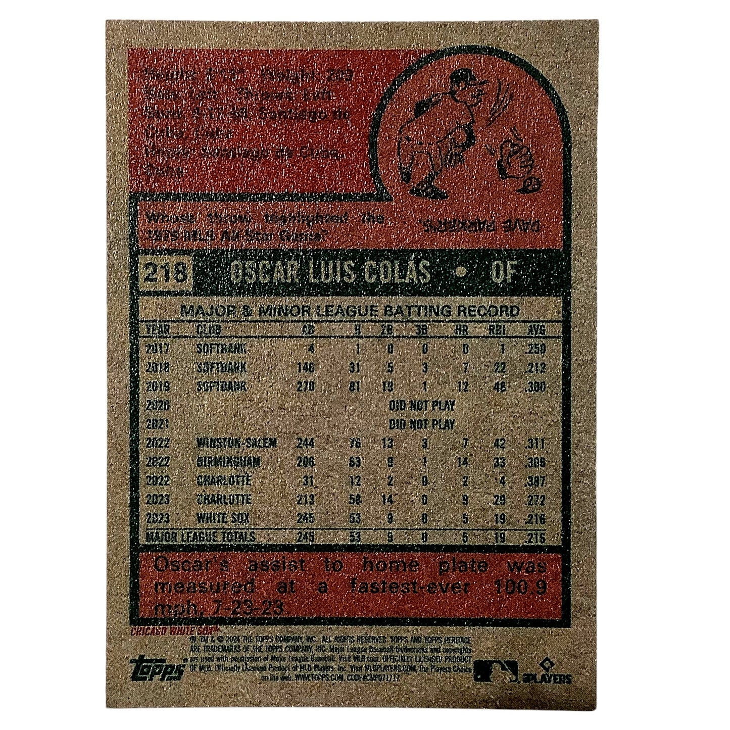 2024 Topps Heritage - Oscar Colas, Chicago White Sox OF, Card #218, NM+