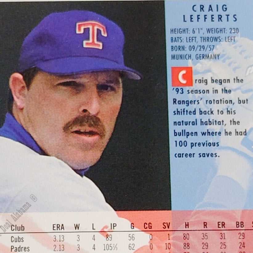 Craig Lefferts, Texas Rangers, #311, 1994 Fleer Baseball Collector's Card