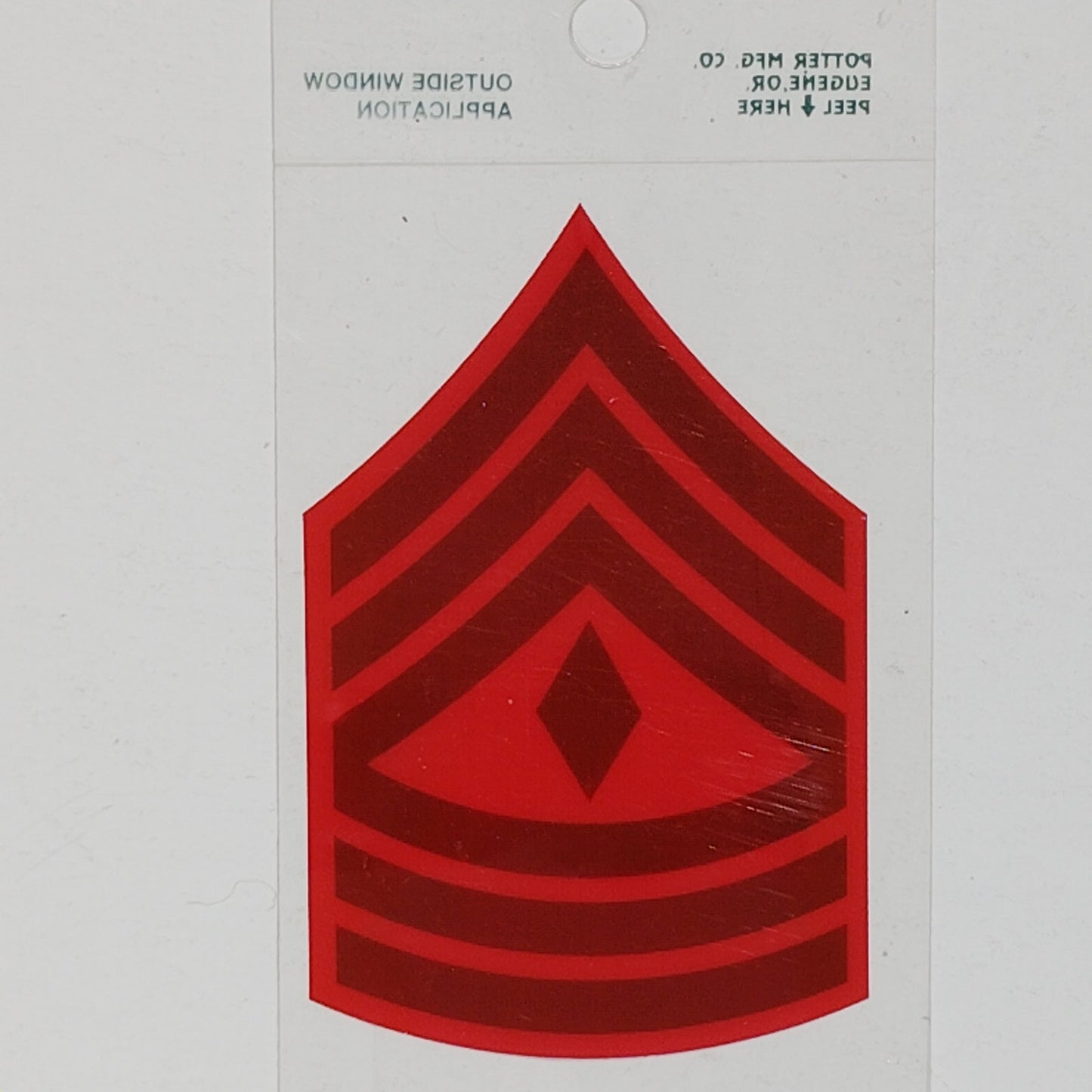 USMC First Sergeant (E-8) Decal – 2" x 3" – Mylar Vinyl, Red Chevron w/ Diamond