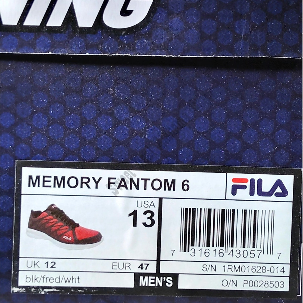 FILA Fantom 6 Men's Running Shoes, Memory Foam, Size 13, Red/Black, NIB