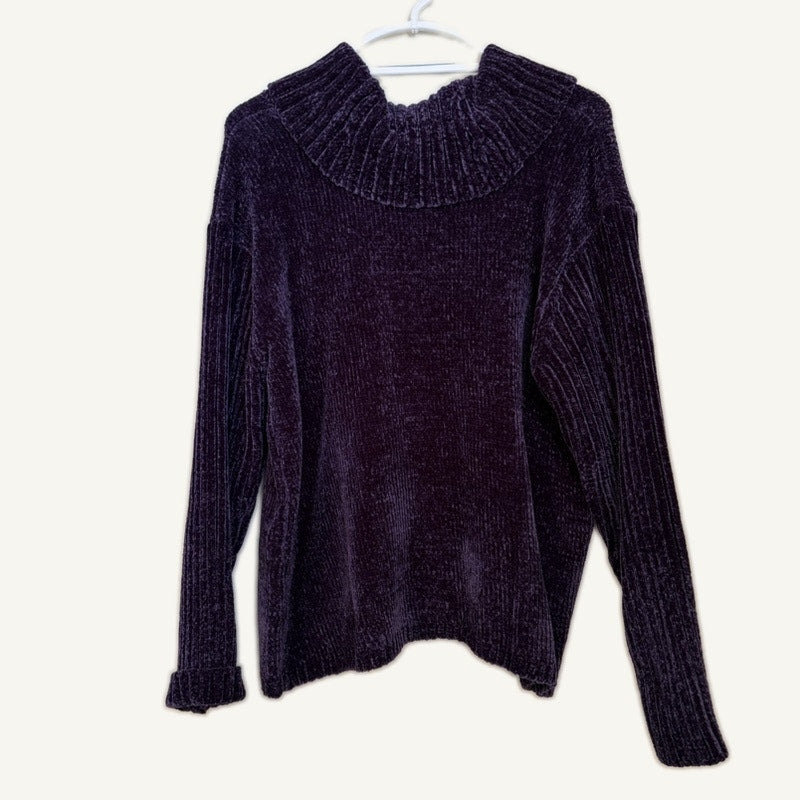 Coldwater Creek Chenille Cowl Neck Sweater Women's XL Deep Purple Plush Knit