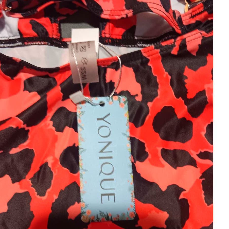 Two Piece Bathing Suit Peplum Tankini Tops High Waisted, Red Leopard, 22 Plus