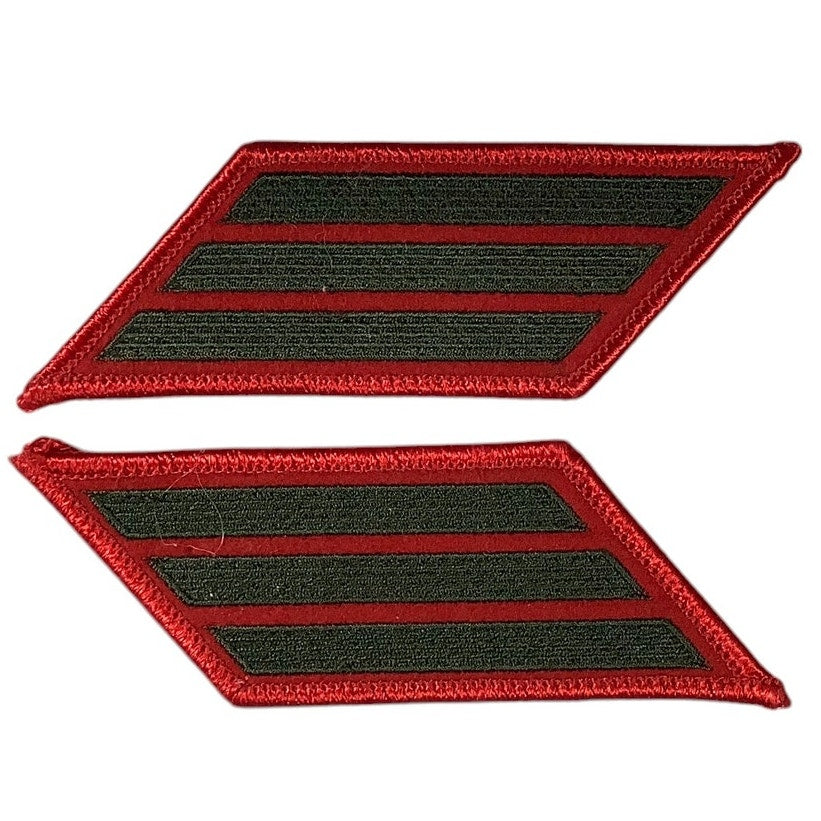 1 Set- 12 Year US Marine Corps Service 3 Stripes - Small Size - Green on RED