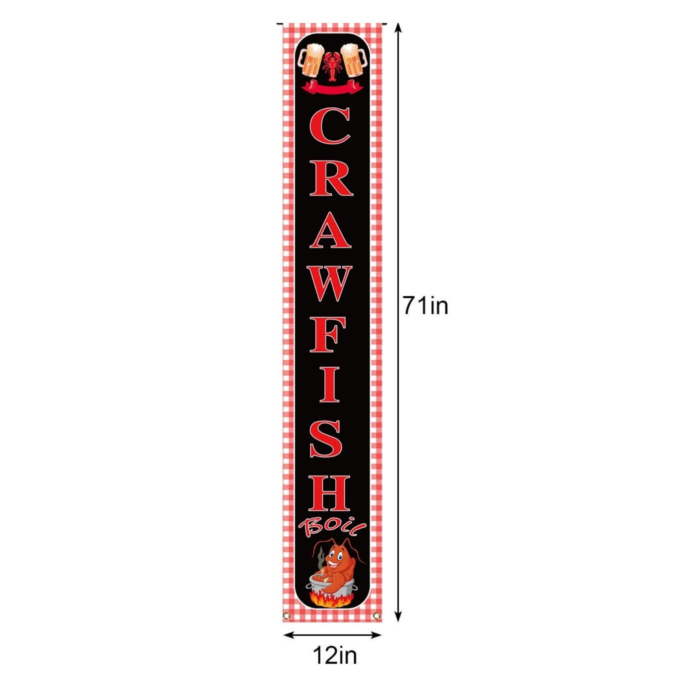 Crawfish Boil Tapestry, Red Polyester 12"x71" – Indoor/Outdoor Seafood Boil Decoration