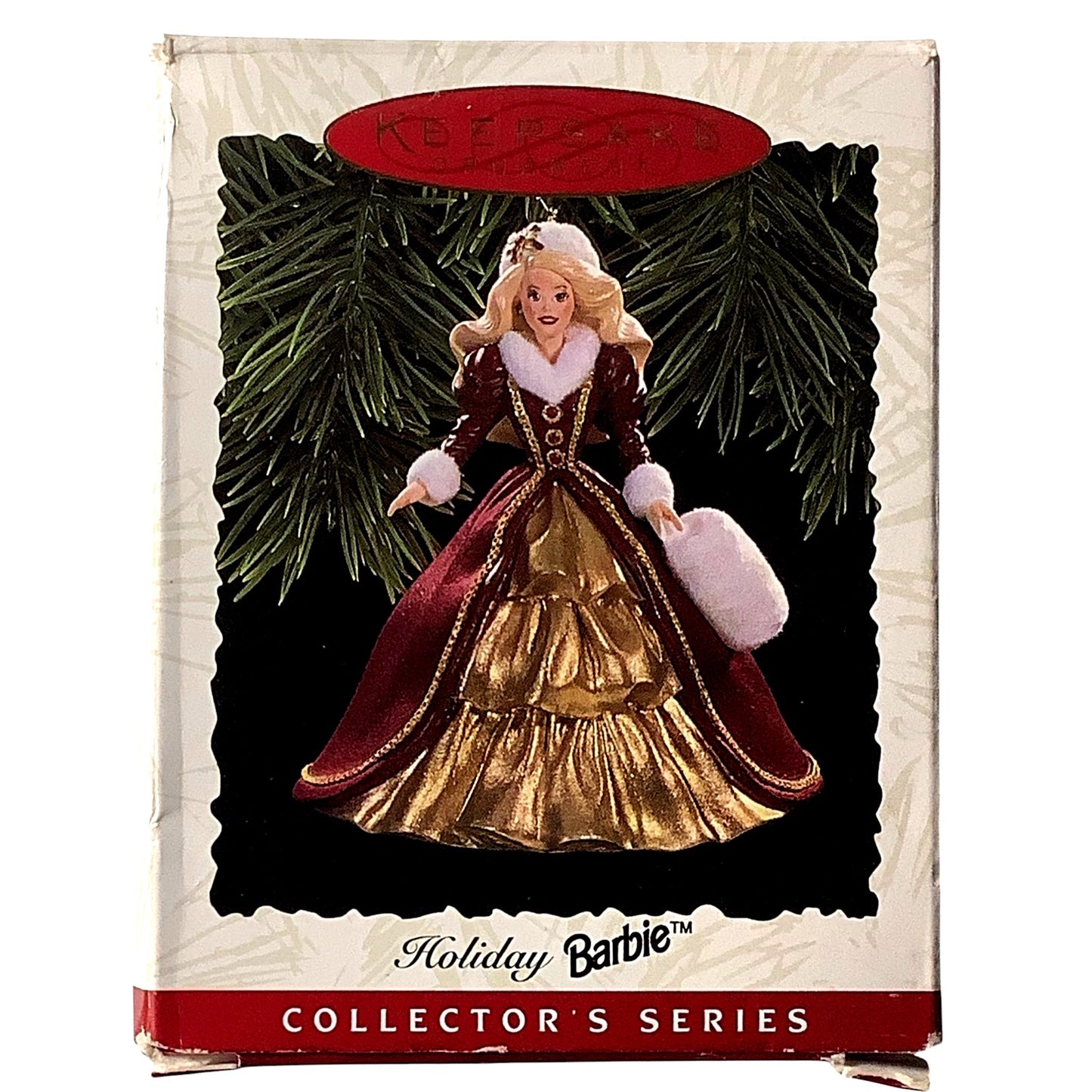 Hallmark 1996 Keepsake Ornament, Holiday Barbie, Red/Gold, 3.5"H x 3"W