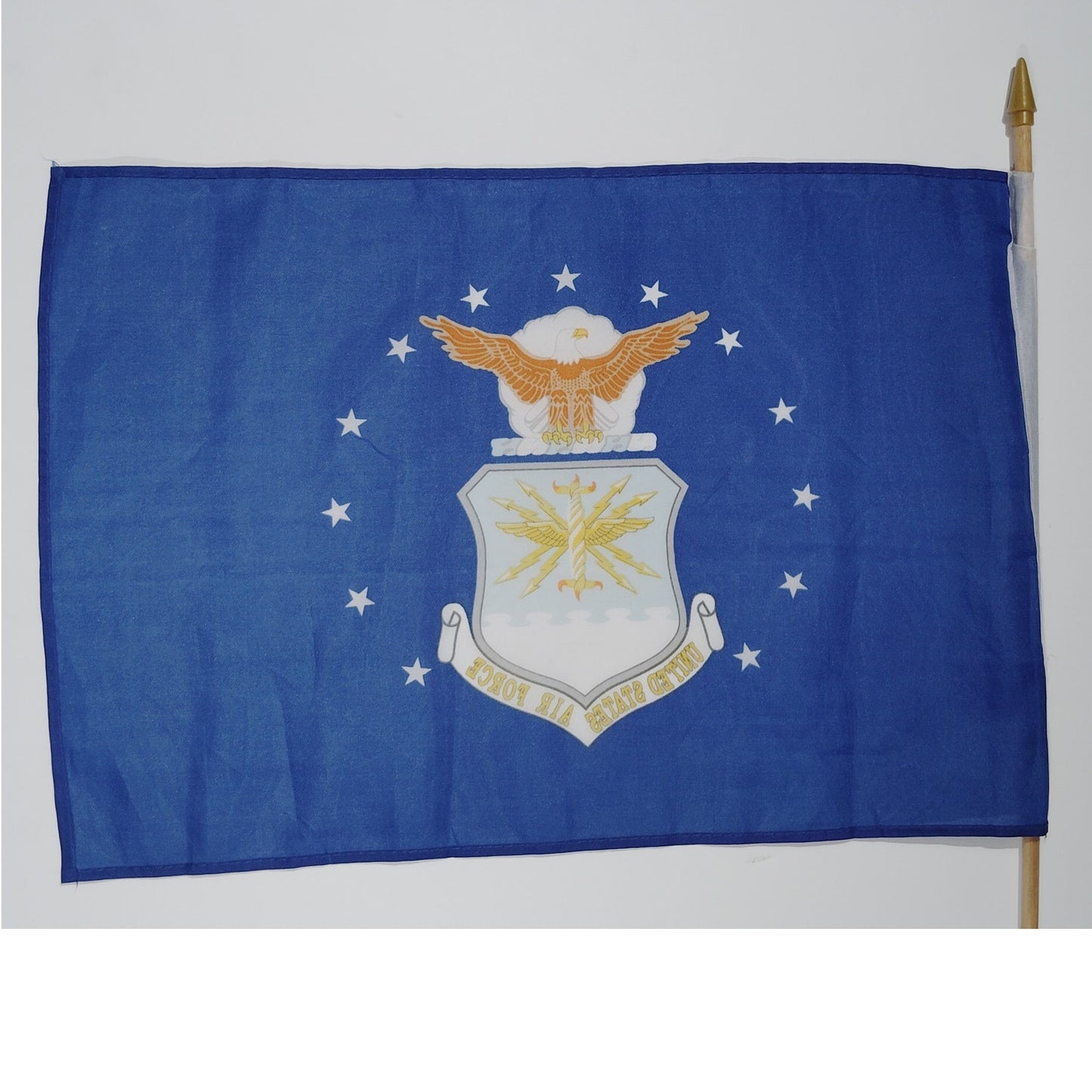 U.S. Air Force 12x18in Stick Flag – 24" Wooden Pole – Bold Dye‑Sublimated Colors