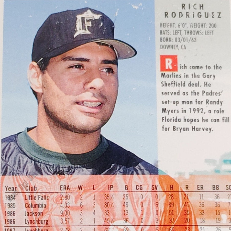 Rich Rodriguez, Florida Marlins, #475, 1994 Fleer Baseball Collector's Card