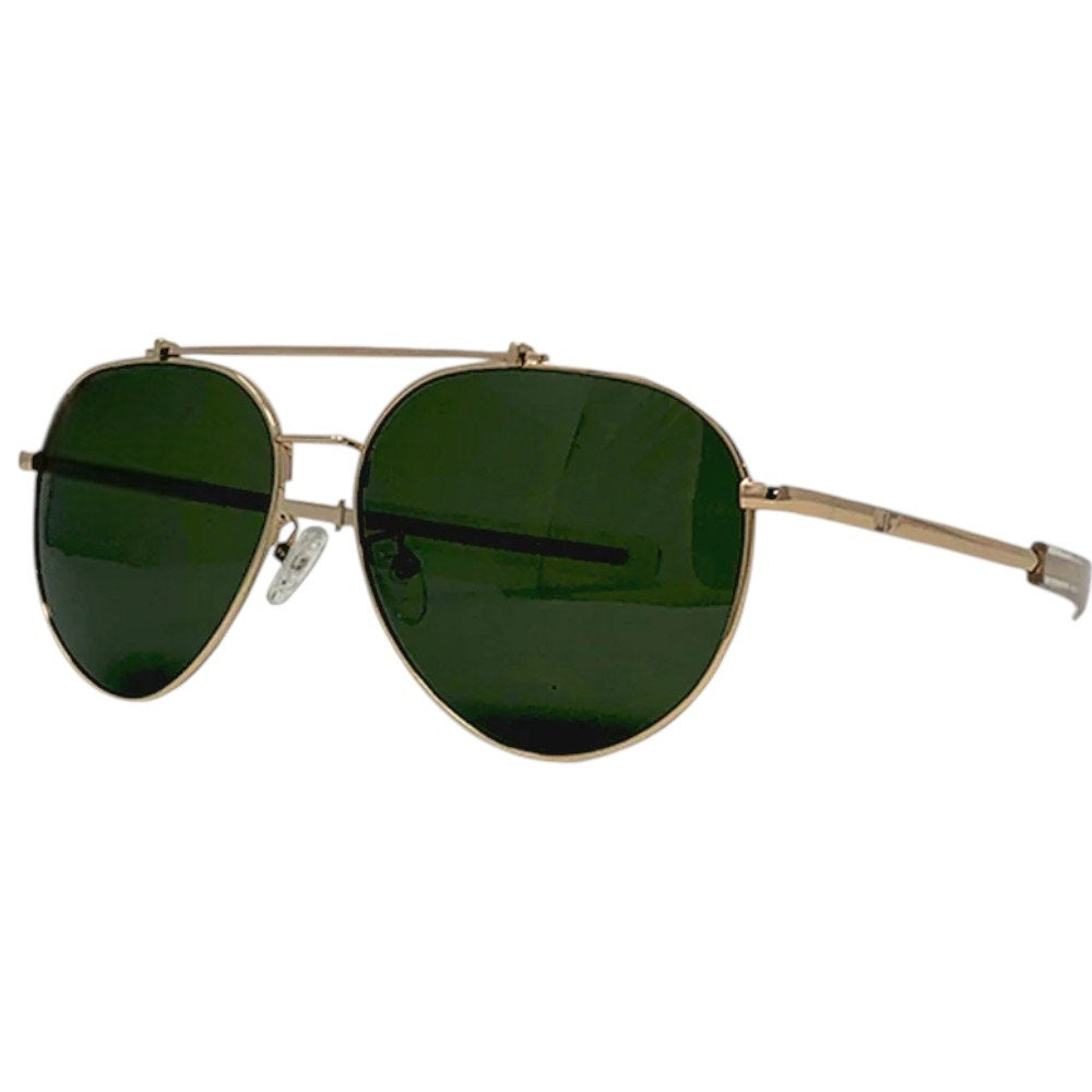 Vintage Aviator Sunglasses – Gold Frame with Hard Case & Faux Leather Cover