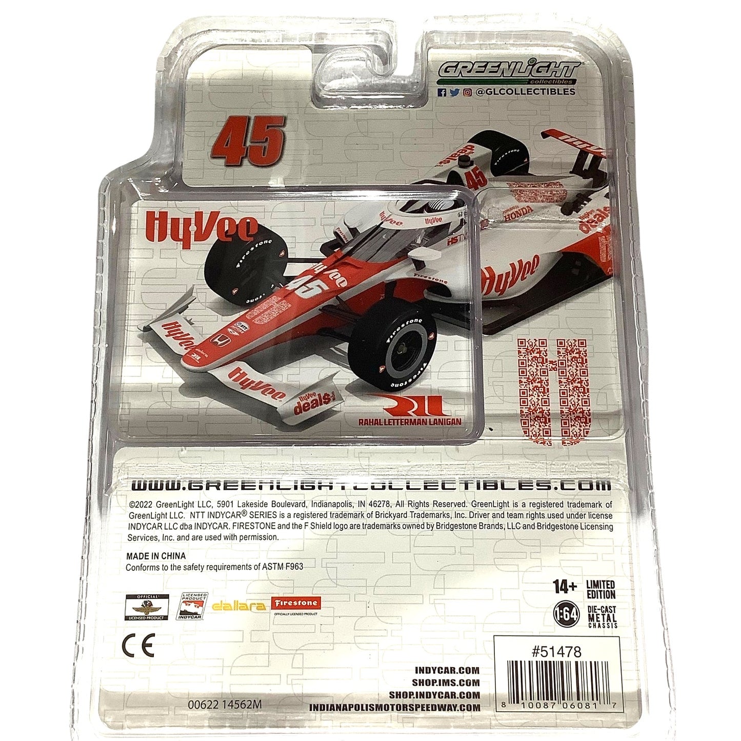 2022 Hy-Vee #45 Rahal Letterman Lanigan Greenlight Collectibles 1:64 Indy Car