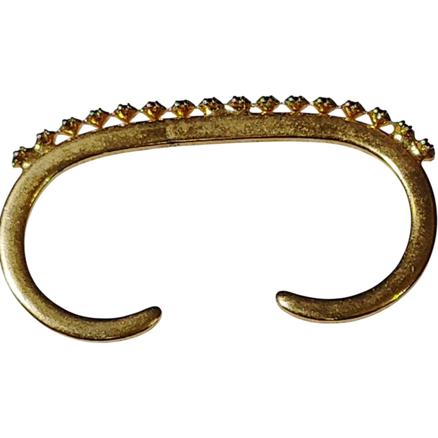 Gold-Tone “C” Jewelry Components – Rhinestone & Turquoise Accents, Dual Finger Ring