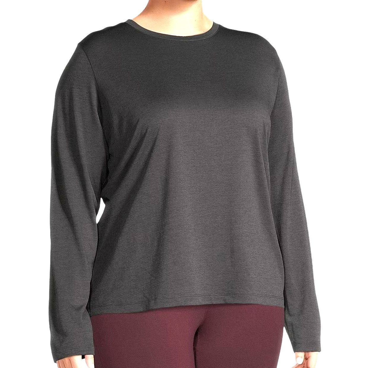 Xersion Womens Crew Neck Long Sleeve T-Shirt Plus Size, Gray, 3XL (22W)