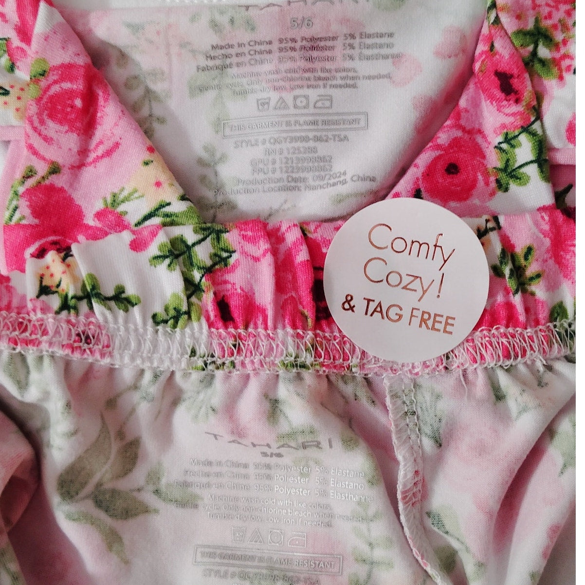 Tahari Girl’s 2-Piece Pajama Set w/ Free Matching Hair Scrunchie – Size 5/6 – Bright White