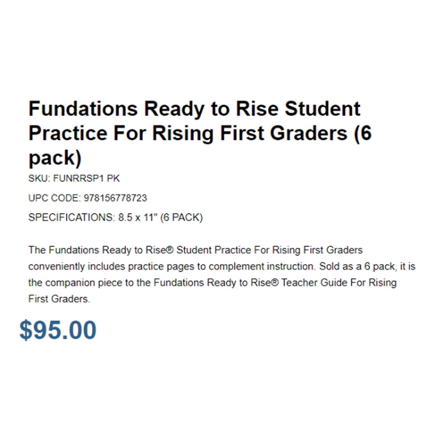 Fundations Ready to Rise Student Practice for Rising First Graders (6 Pack)