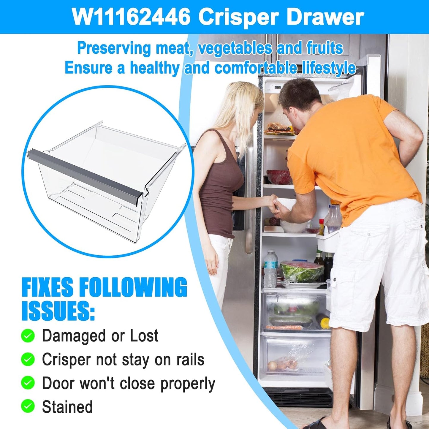 Direct Replacement Refrigerator Meat Pan Bottom Crisper Drawer for W11162446