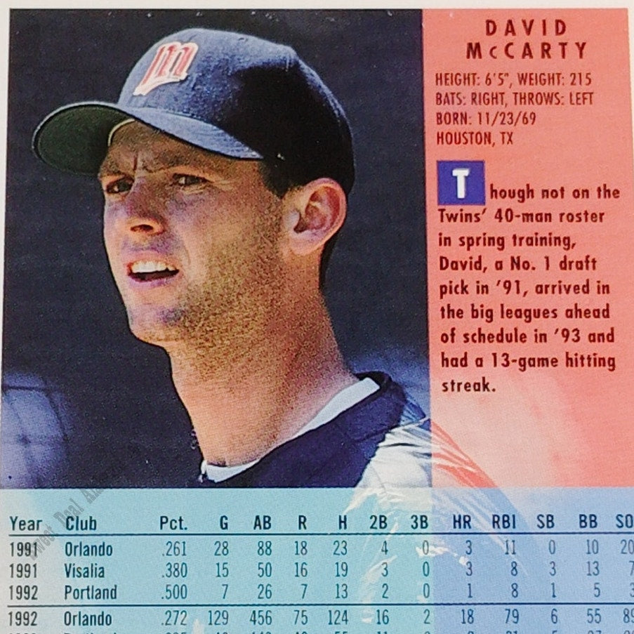 David McCarty, Minnesota Twins, #213, 1994 Fleer Baseball Collector's Card