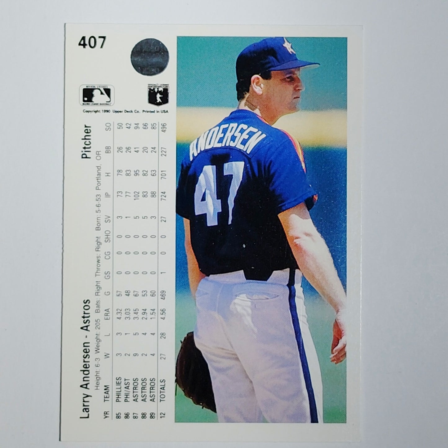 1990 Upper Deck Larry Andersen #407 Houston Astros Pitcher Action Shot - VG/EX