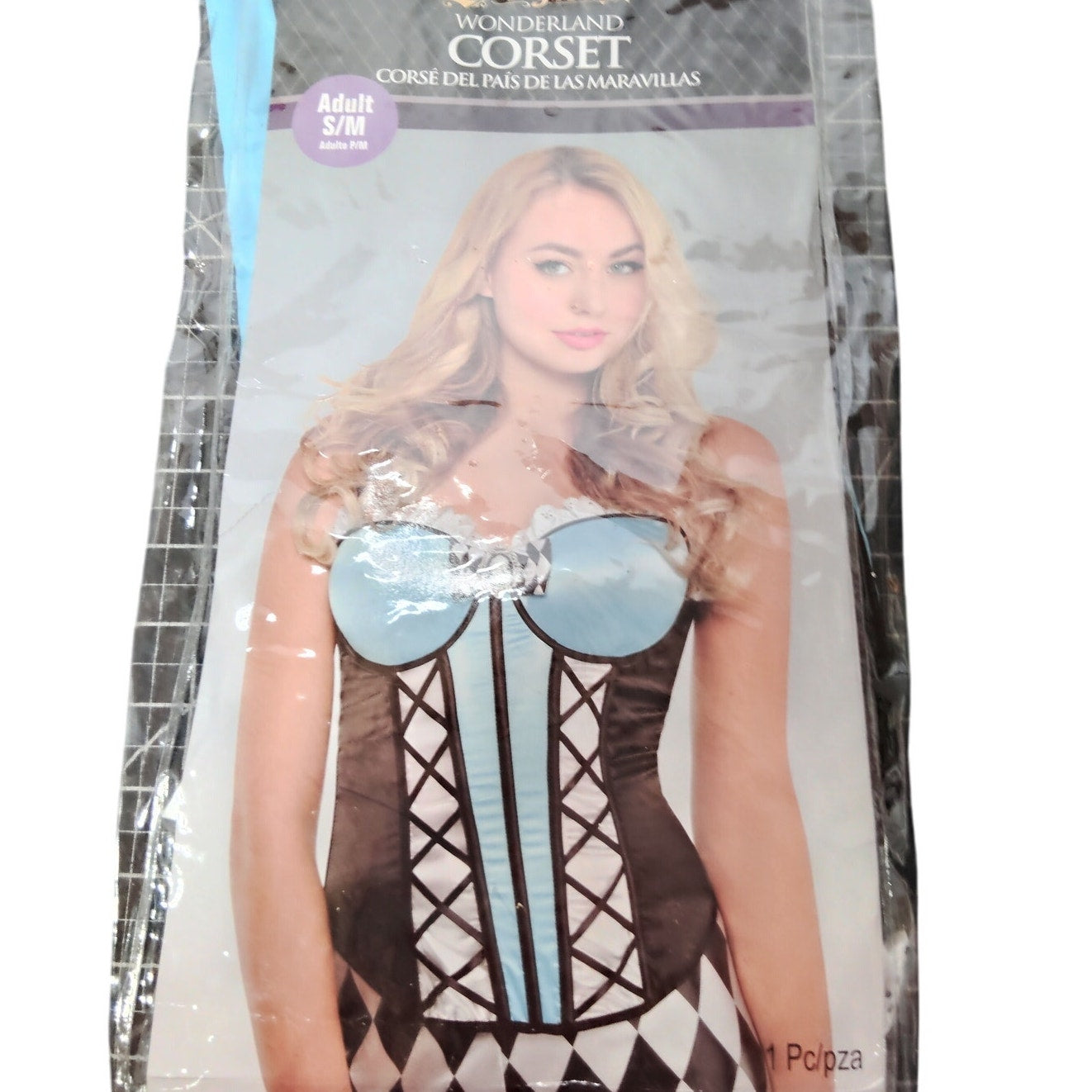 Wonderland Alice Corset Halloween Costume - Black/Blue - Size S/M (Up to Size 8)