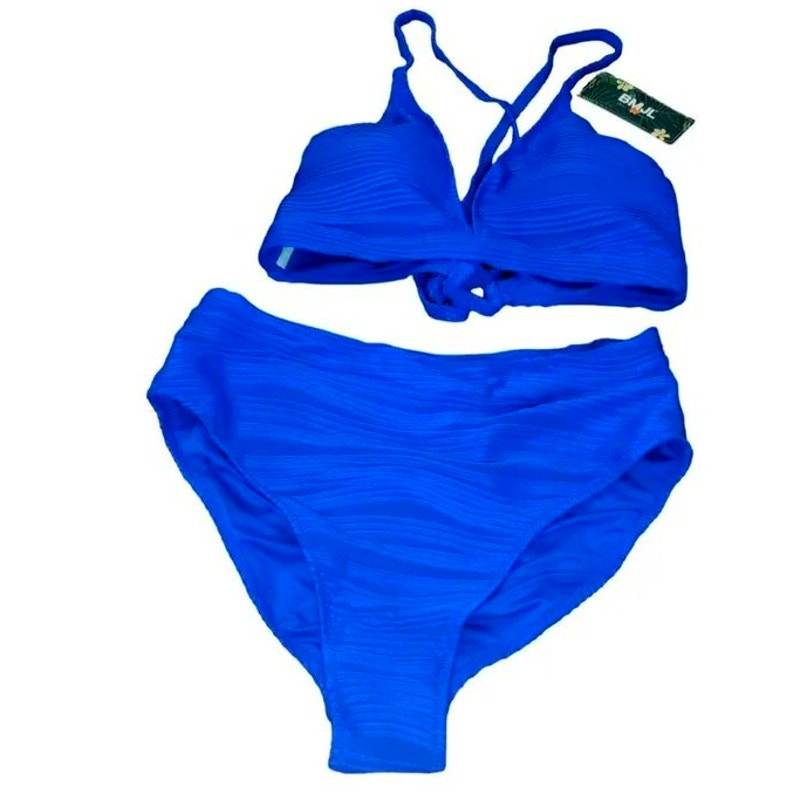 BMJL High Waisted Sexy V Neck Bikini Set, High Cut Two Piece, L, Royal Blue