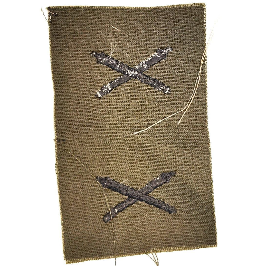 US Army Field Artillery Subdued OD Collar Device Patch Pair ODG 2‑1/4" × 4‑1/4"