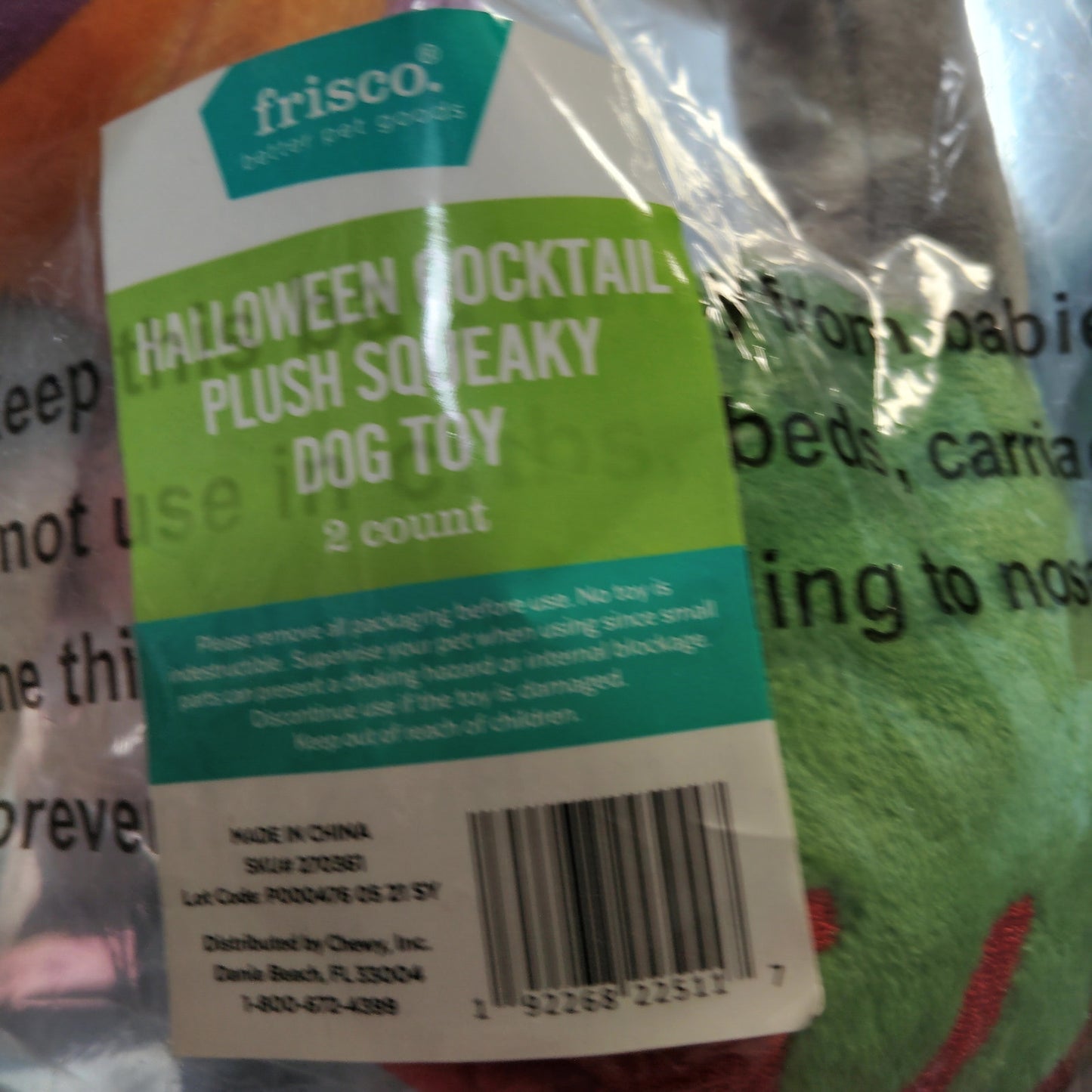 Frisco Halloween Cocktail Plush Squeaky Dog Toy Medium 2‑Pack