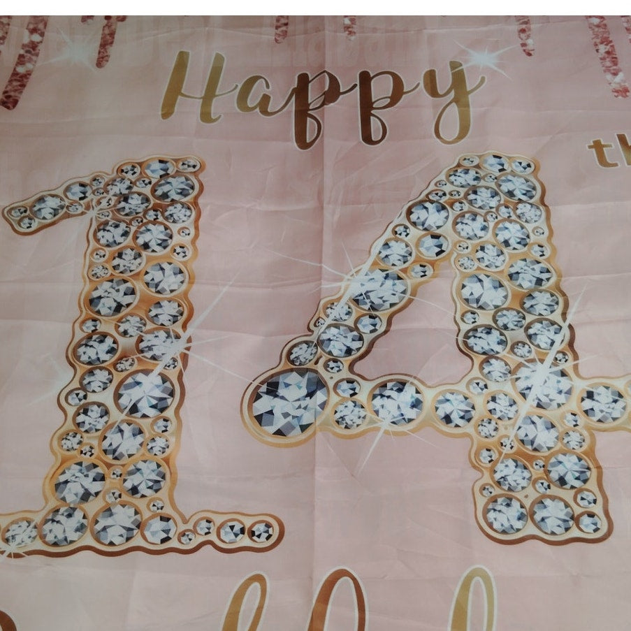 14th Birthday Photography Backdrop, Door Banner or Party Banner Tapestry 35"x72"
