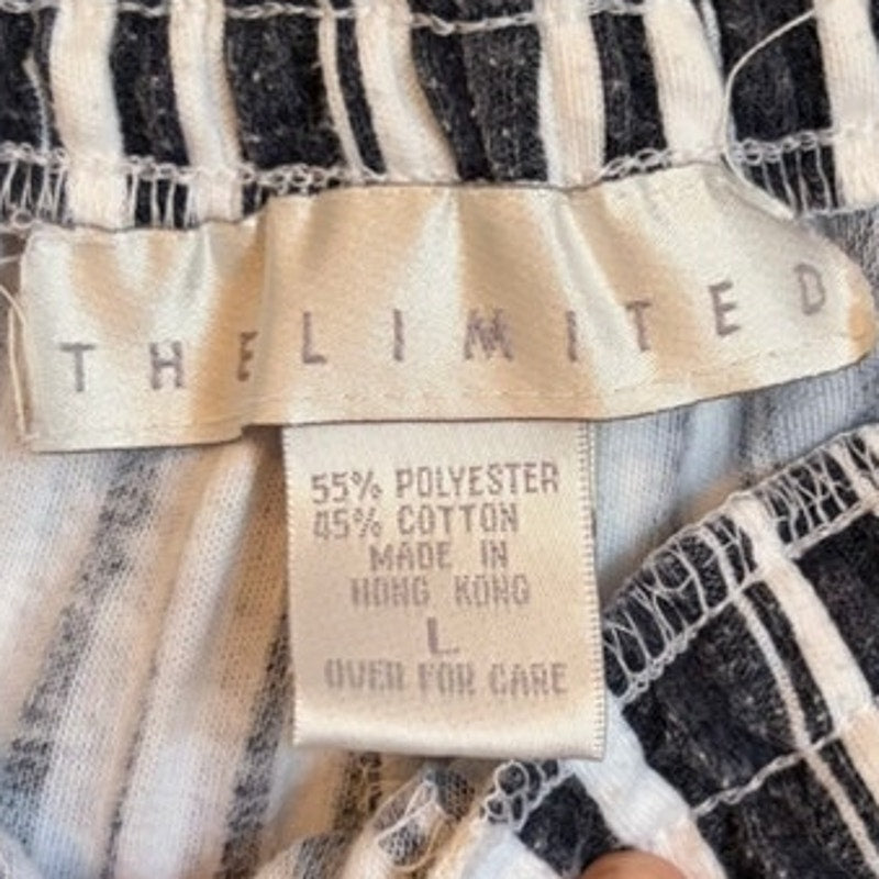 The Limited Navy & White Striped Pull-On Pants Size L Elastic Waist