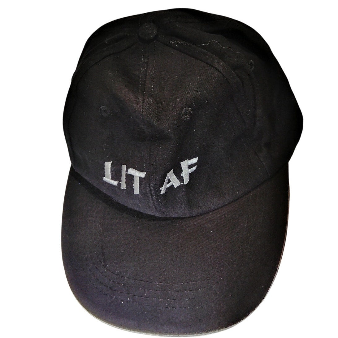Embroidered "LIT AF" Hat Golf Cap Adjustable Unstructured Soft Black Unisex