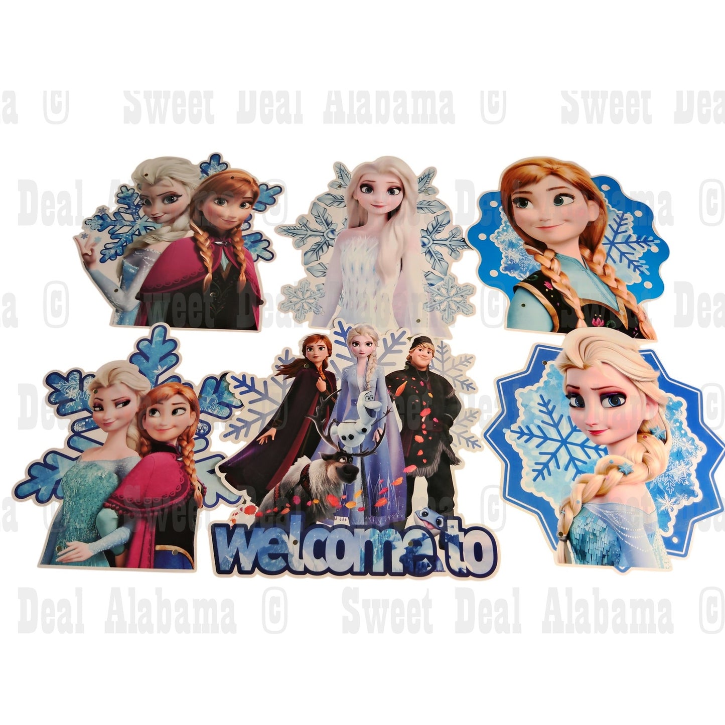 Frozen Party Vertical Hanging Signs – Welcome Banner with All Characters