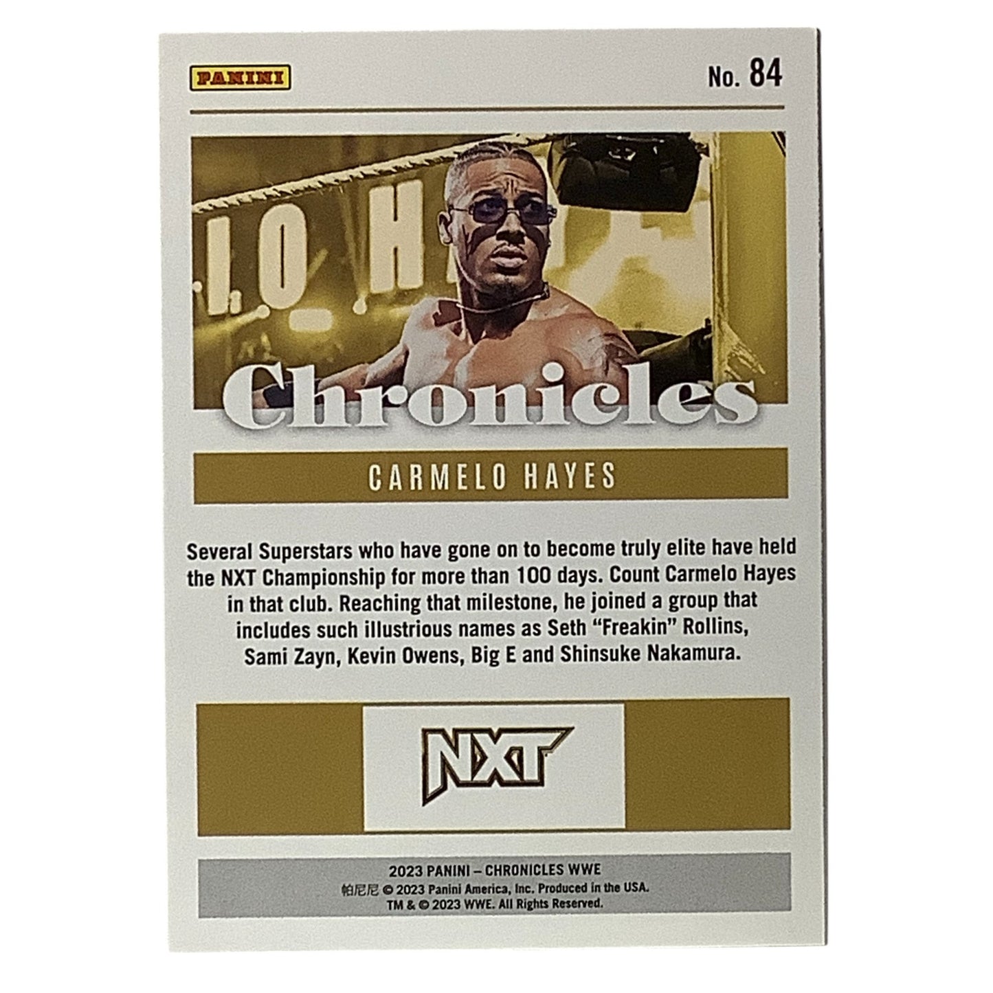 Carmelo Hayes, WWE Card 84, 2023 Panini -Chronicles WWE Collectors Card NM+