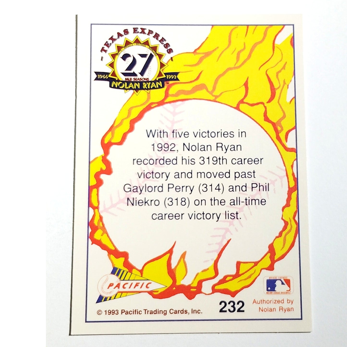 1993 Pacific Texas Express Nolan Ryan 232 Texas Rangers Pitcher Baseball Card NM
