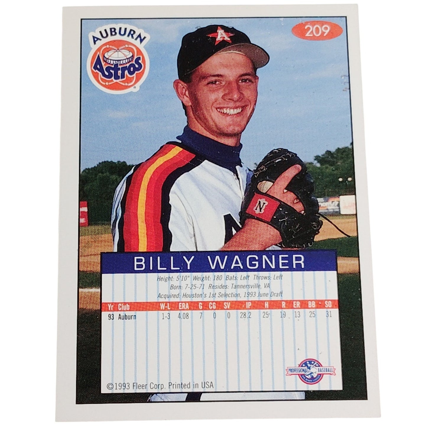 Billy Wagner, Auburn Astros, No. 209, 93-94 Fleer Excel Minor Leagues