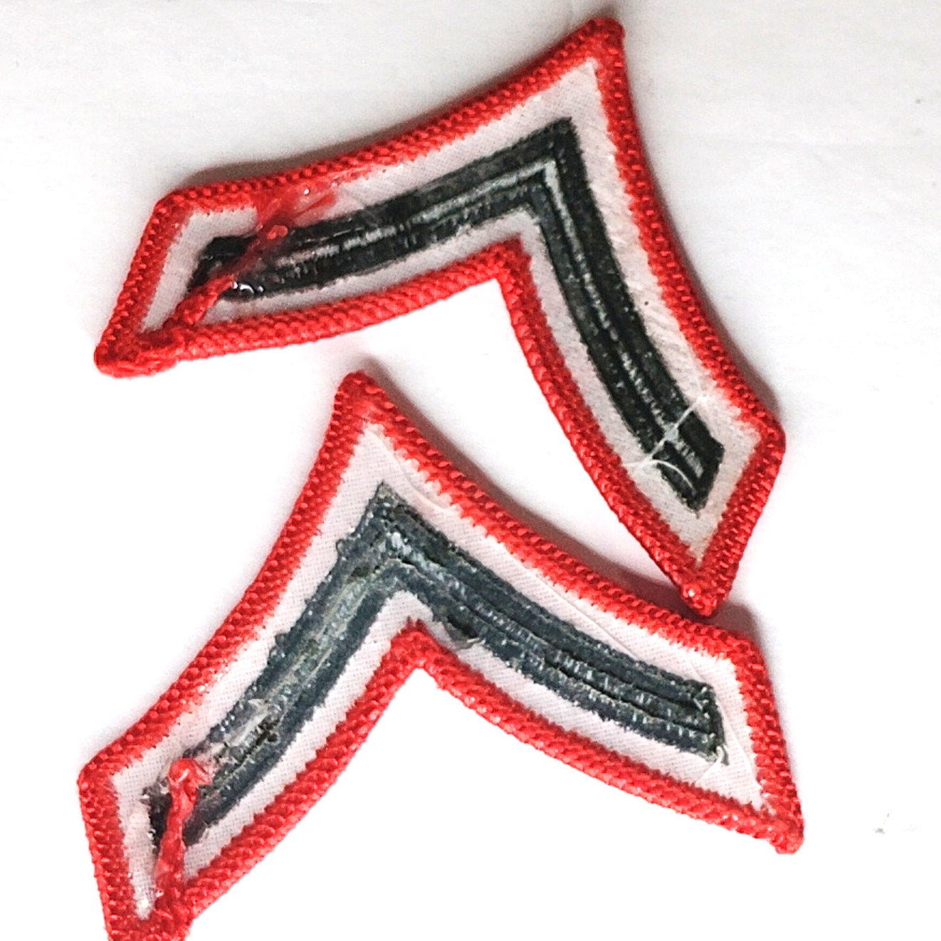 USMC Private First Class E‑2 Chevrons Green on Red Dress Blue 2‑7/8" × 2‑3/8" Pr