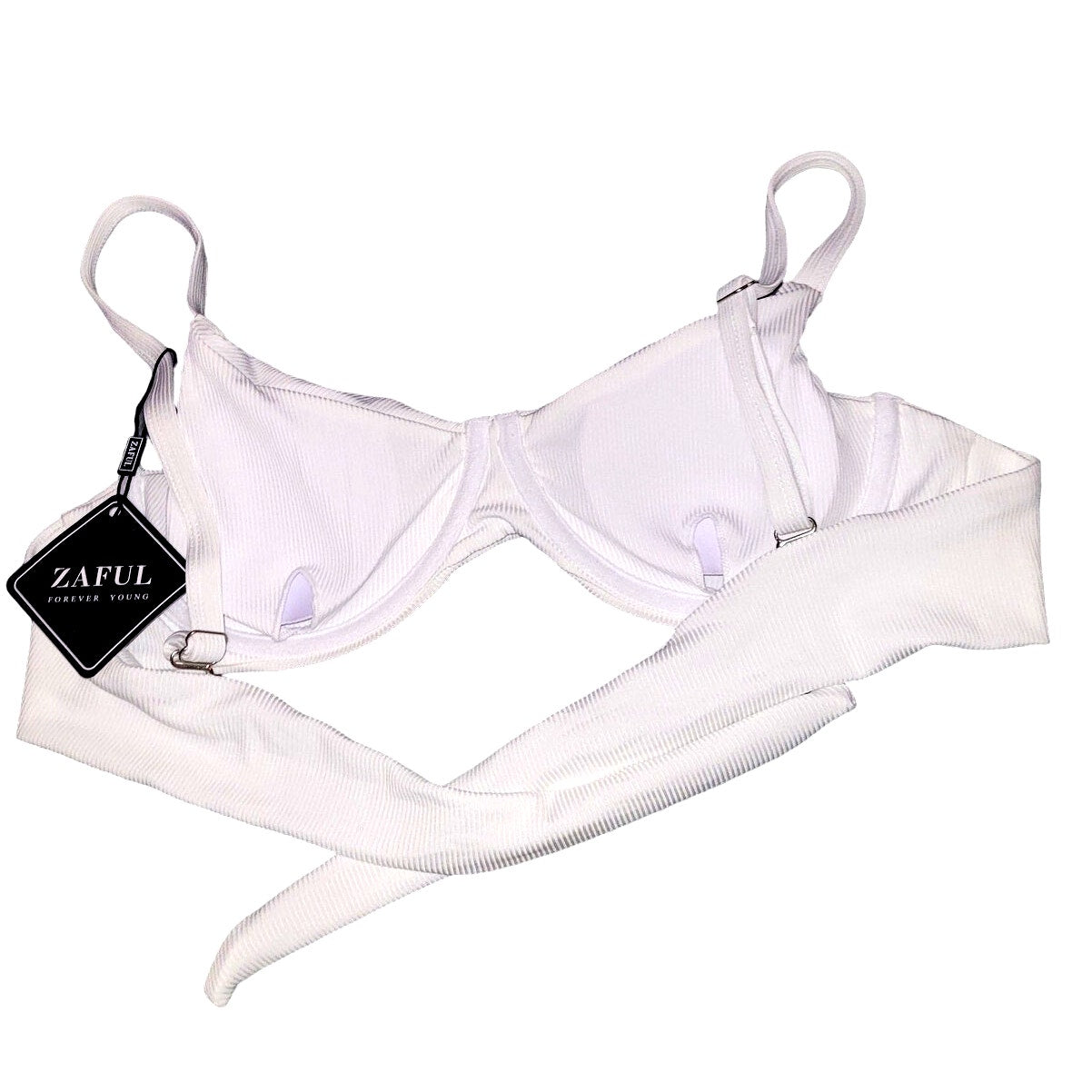 ZAFUL Ribbed Underwire Bikini, High Cut V-Notch Smocked, High Leg, M (6)