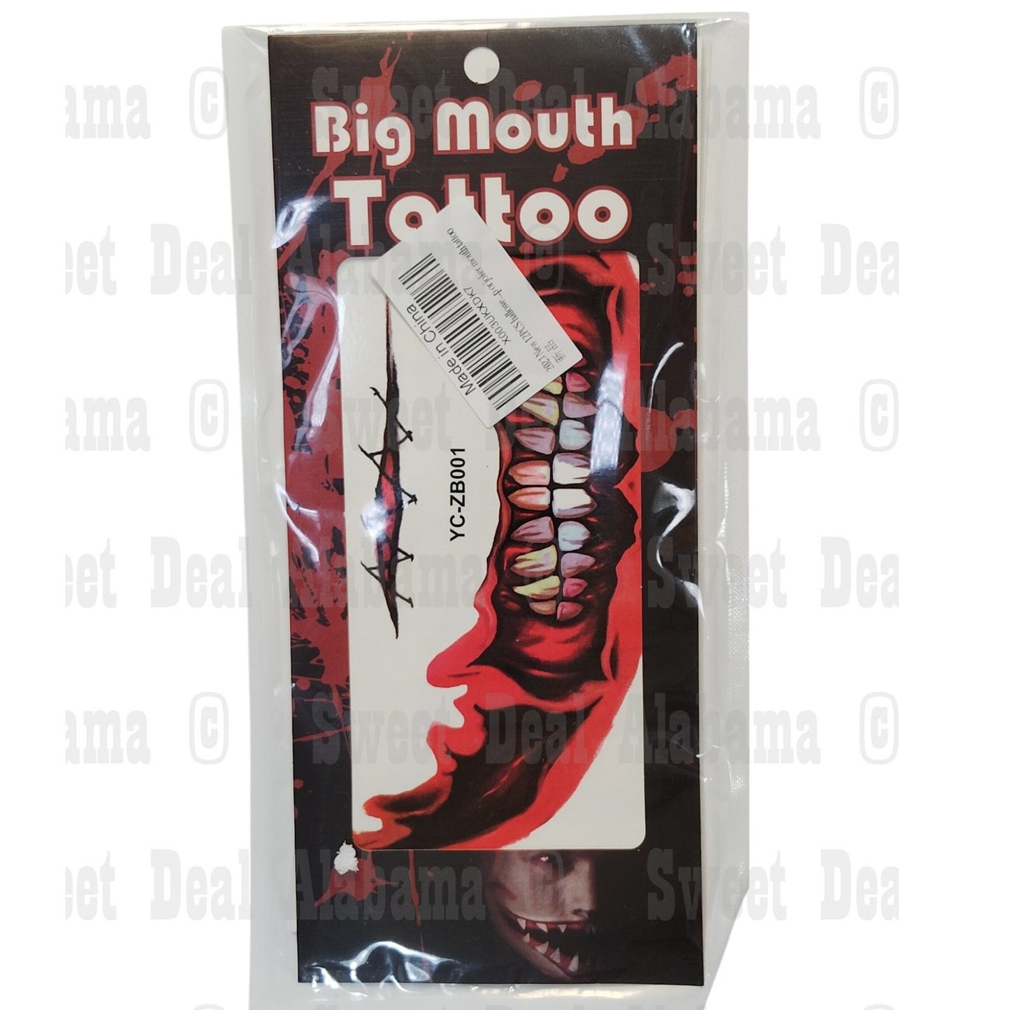 Halloween Realistic Big Mouth Tattoos, 12 Sheets, Waterproof, Punk Style