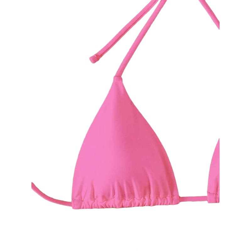 2-Piece Bikini Set, Halter Triangle Bra & Tie Side Thongs Swimsuit Pink X-Small
