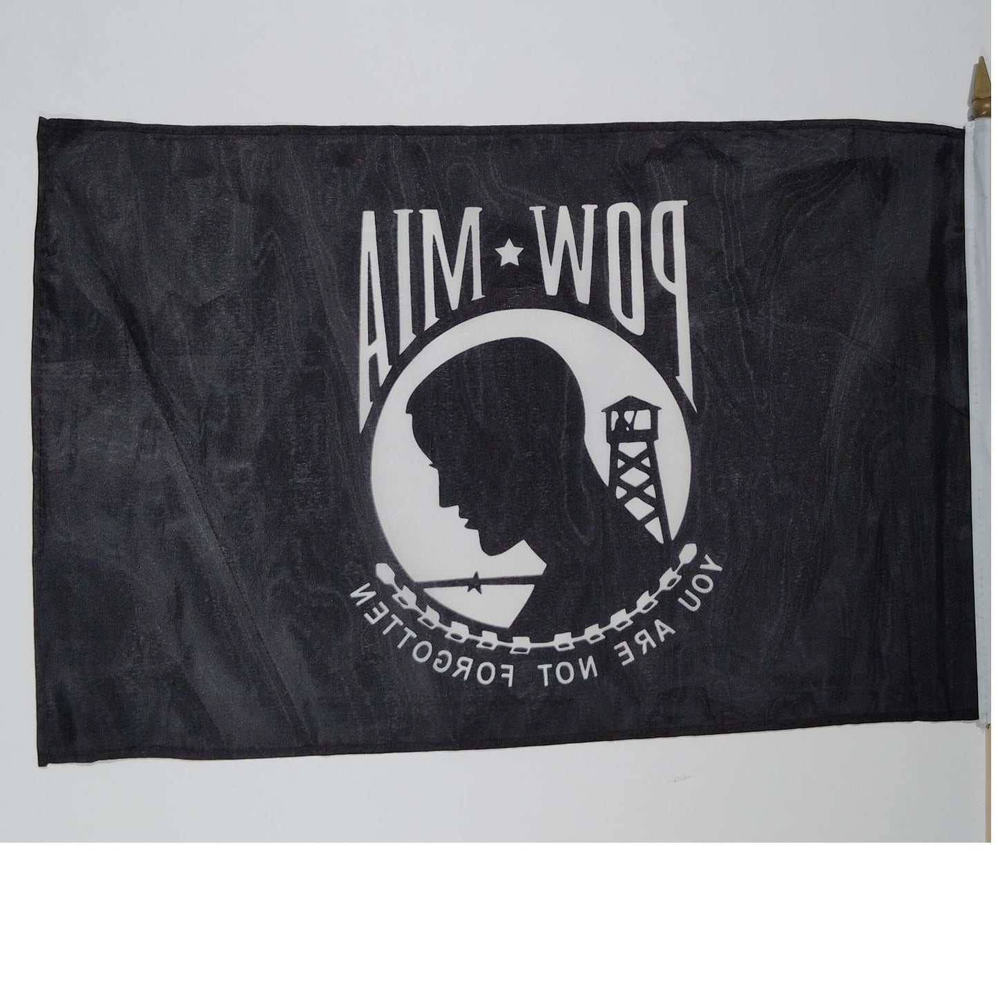 POWMIA 12x18in Stick Flag – 24" Wooden Pole – Bold Dye‑Sublimated Colors