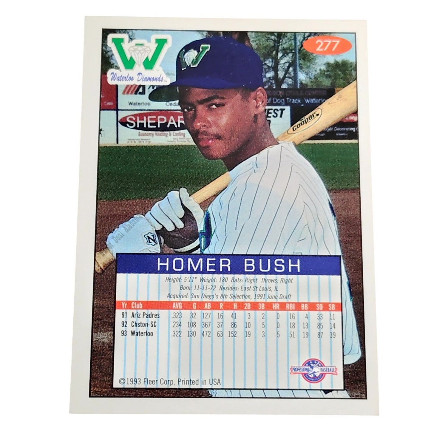 Homer Bush, Waterloo Diamonds, #277, 93-94 Fleer Excel Minor Leagues
