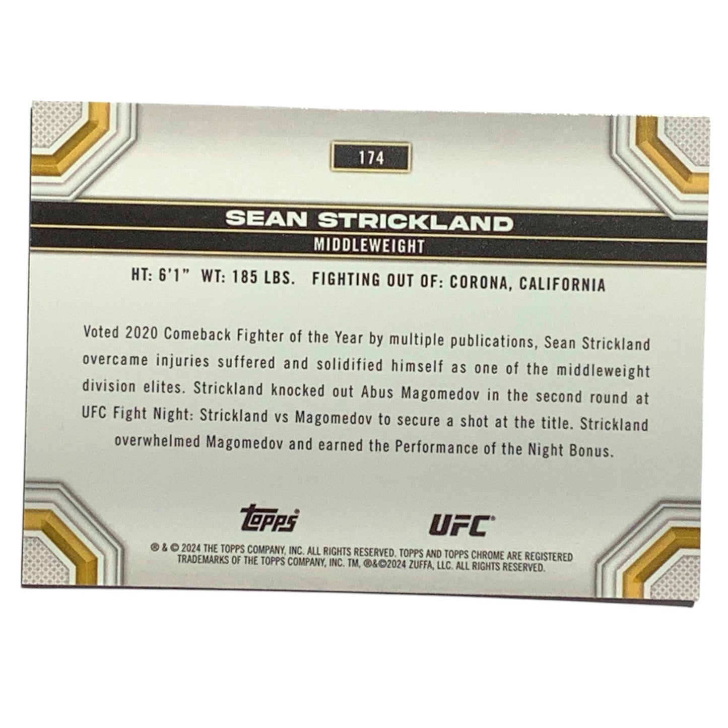 Sean Strickland, UFC Middleweight, Card 174, 2024 Topps Chrome UFC, NM+