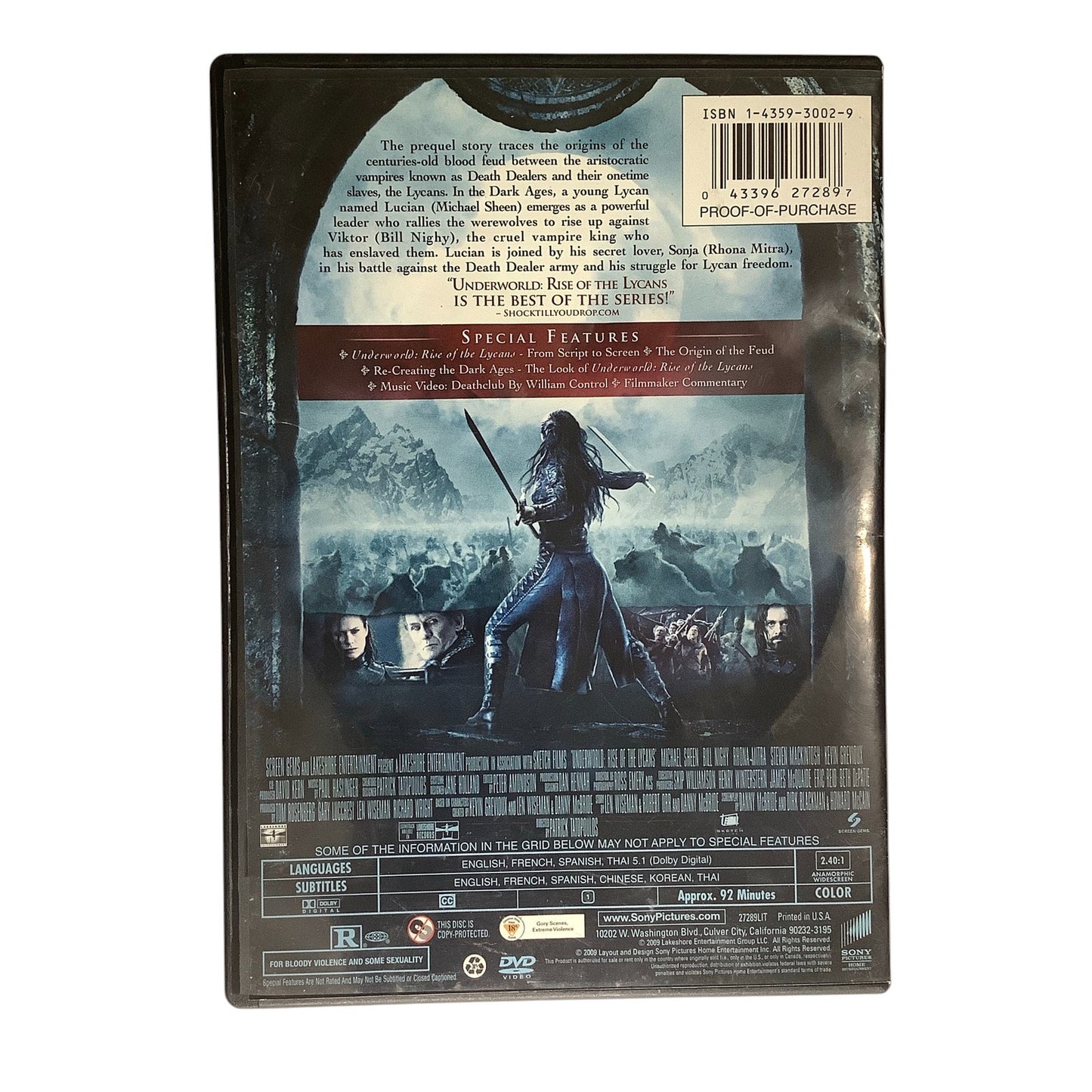 Underworld: Rise of the Lycans (DVD, 2009) "R" 92 Min. of Action, Sci-Fi, Horror