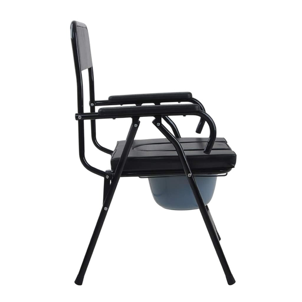 4-in-1 Folding Steel Bedside or Raised Commode, Shower Chair, Black, 330lbs Cap.