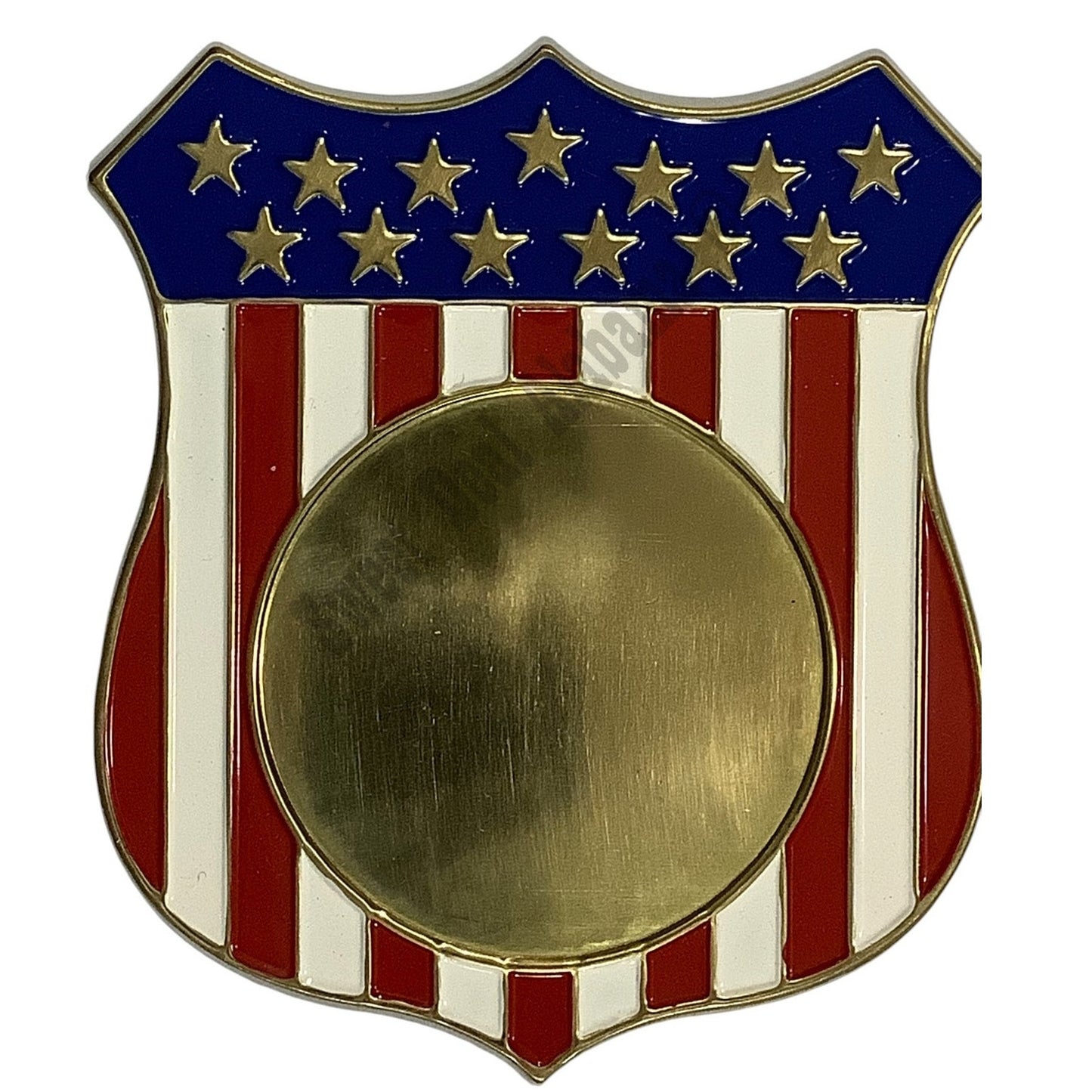 Vintage U.S Flag Metal Shield Plaque Mount 3-5/8"H x 3.25"W, Holds 2" Inserts