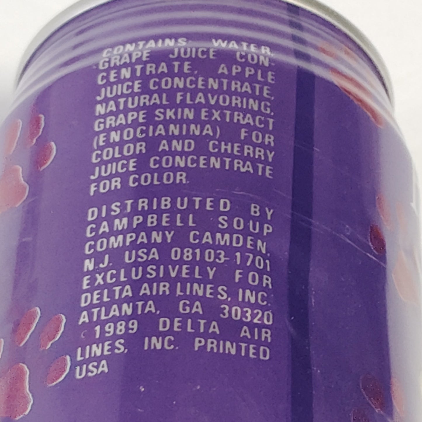 VTG Delta Airlines Pawberry Punch Juice Can 1989 / 1990 Dusty Lion Campbell
