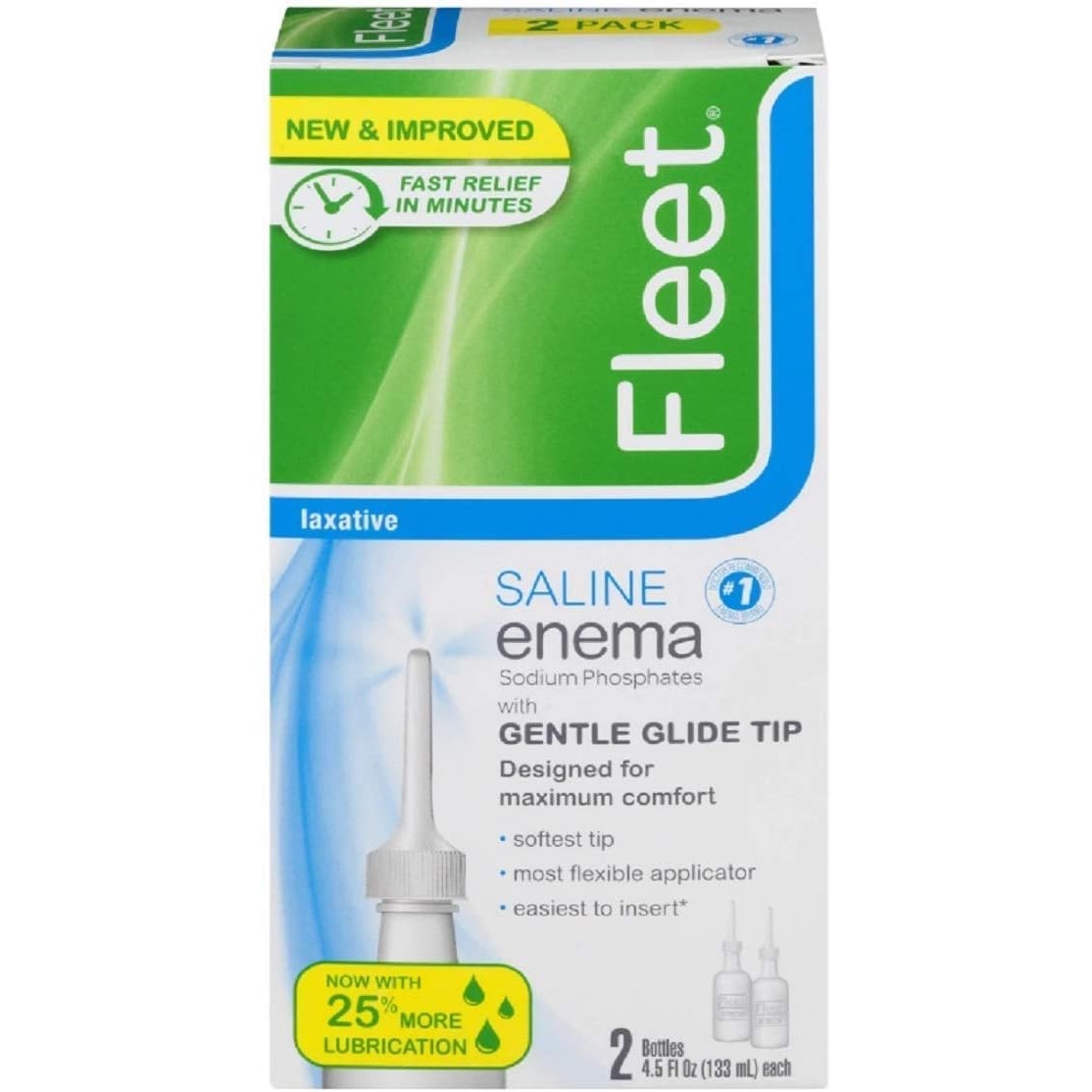 Fleet Laxatives, Saline Enema for Adult Constipation Relief, Prefilled Enemas, 4.5 fl oz, 2 Bottles