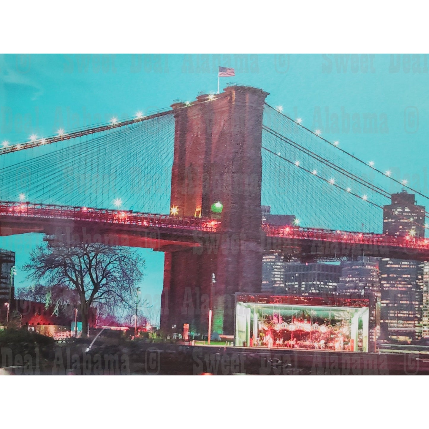 Ready to Hang Canvas 48"W x 24"H- Brooklyn Bridge Night View of New York Skyline