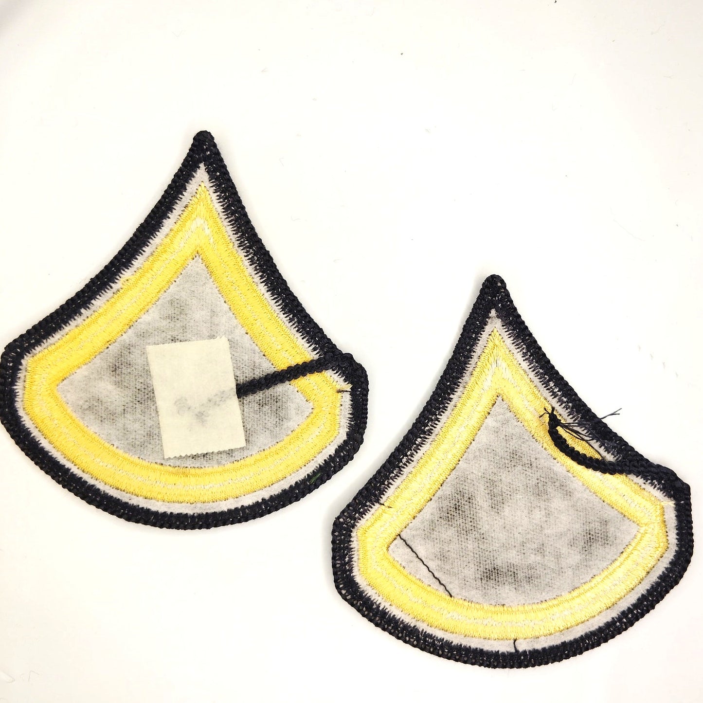Vintage US Army PFC E‑3 Rank Chevrons Male Gold on Black Pair Sew‑On