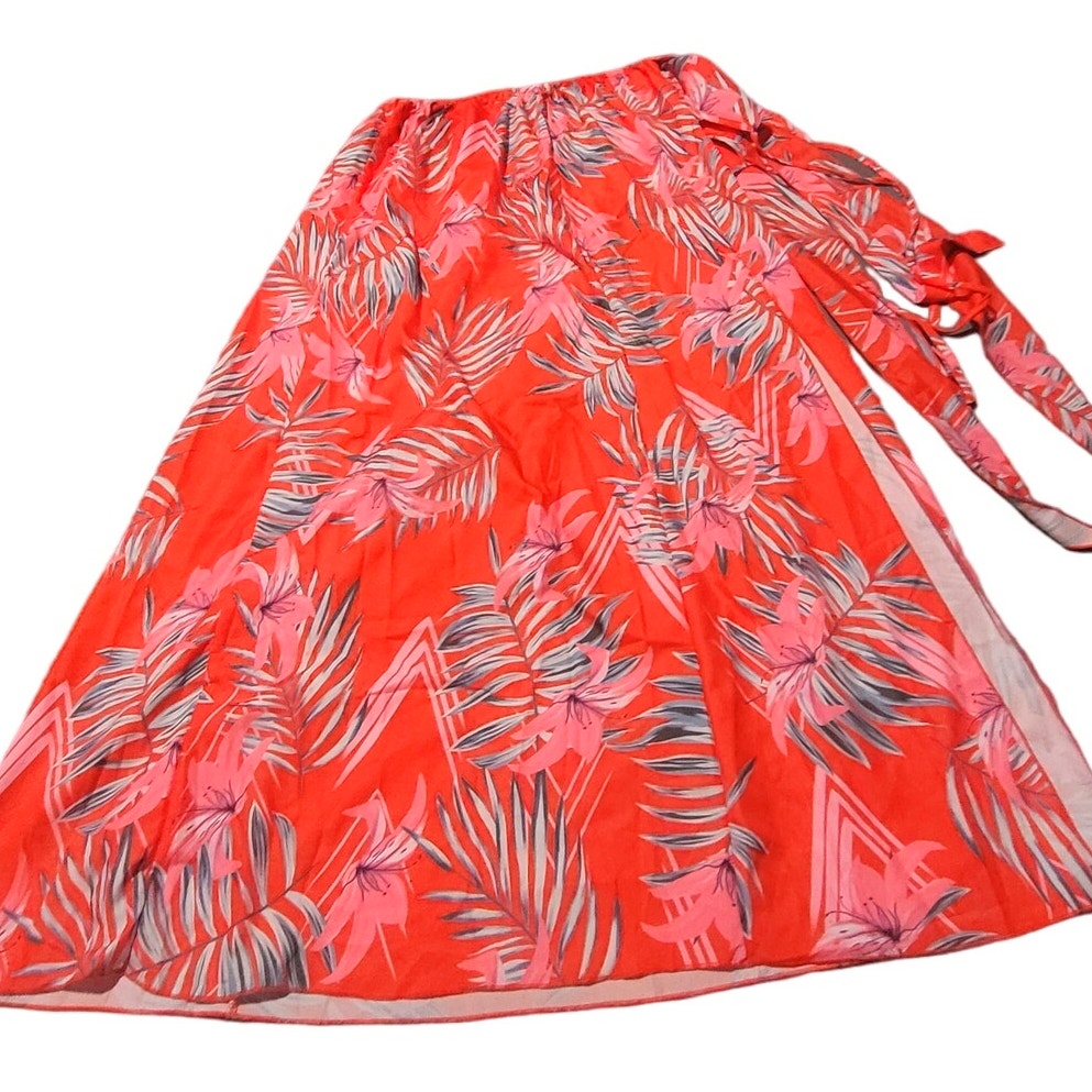 Cover Ups Wrap Skirt Sarong Retro Floral Print. Large (U.S. 8), Watermelon Red