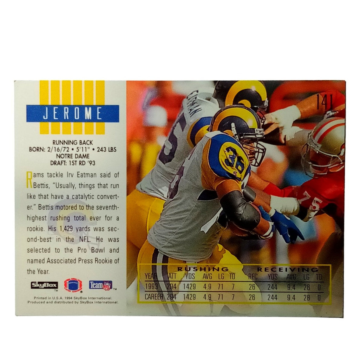 1994 Skybox Impact Player, Jerome Bettis No.141, Los Angeles Rams, NM